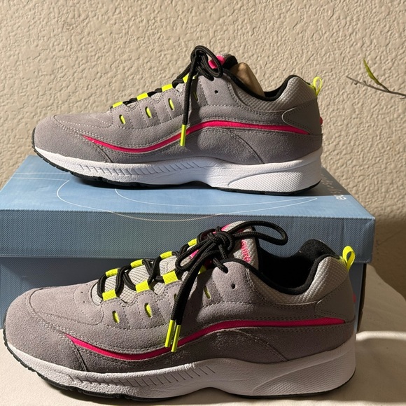 Easy Spirit’s Romy  Gray and Pink Athletic Shoes with Vibrant Accents - Picture 2 of 8